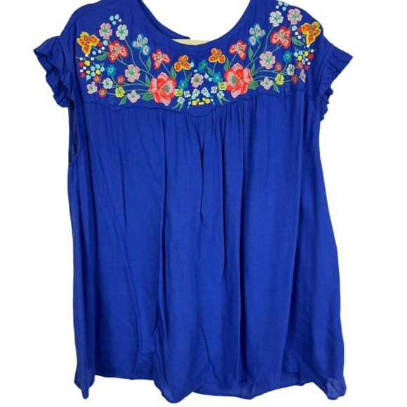 JODIFL | Tops | 525 Jodifl Blouse Embroidery Top Blue Floral Size M ...